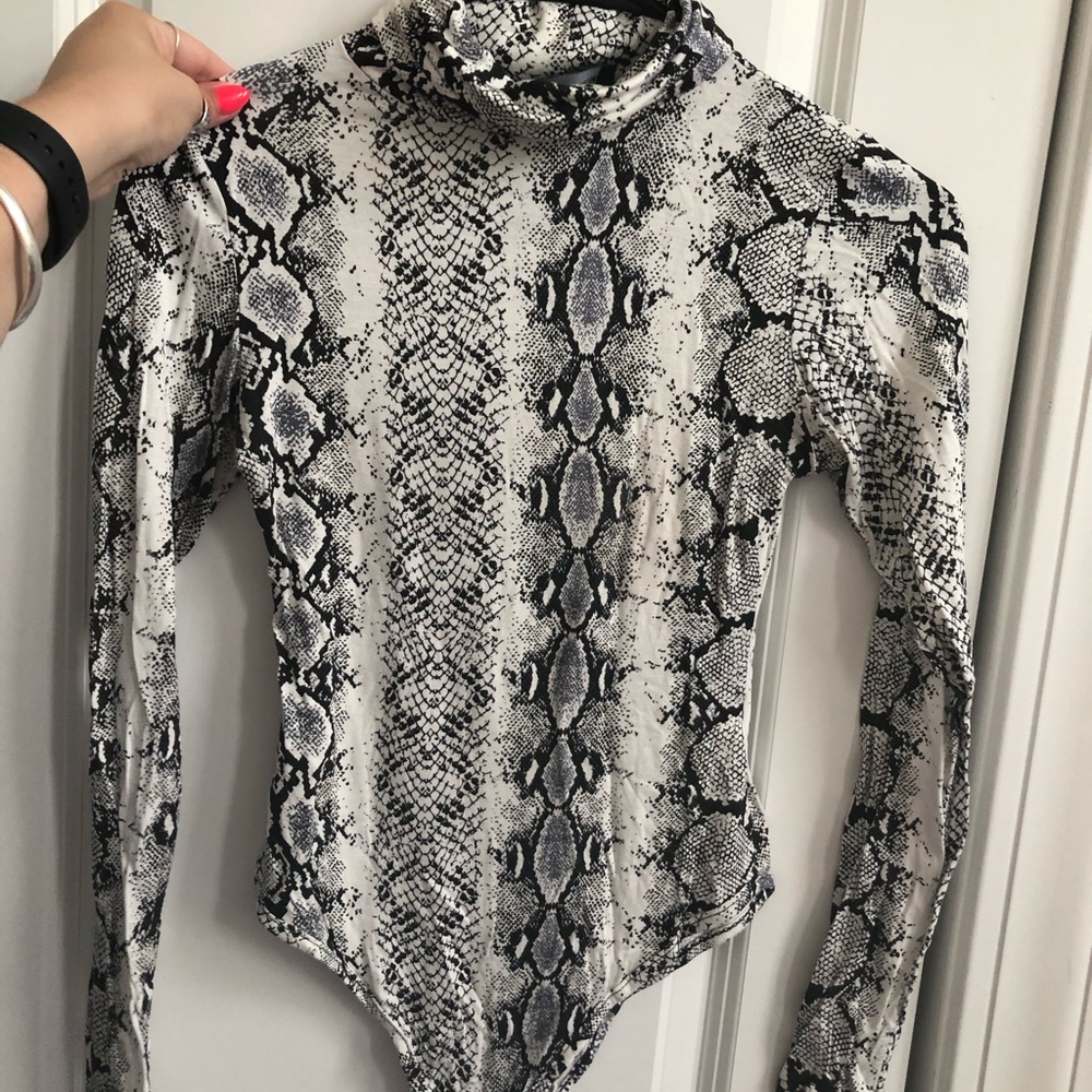 snakeskin turtleneck bodysuit